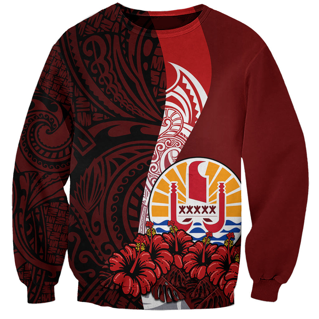 Tahiti Sweatshirt Polynesian Coat Of Arm With Hibiscus