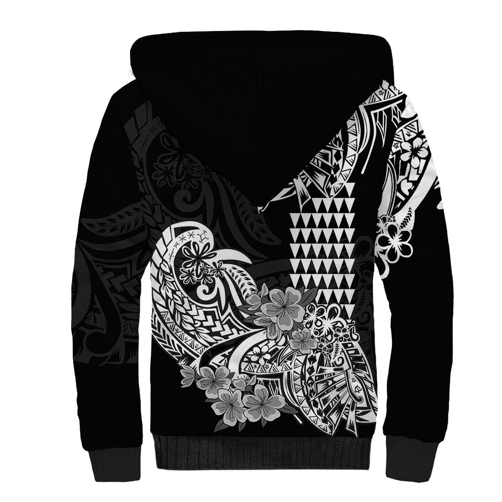 Hawaii Kakau Sherpa Hoodie Polynesian Floral Tribal Black Version