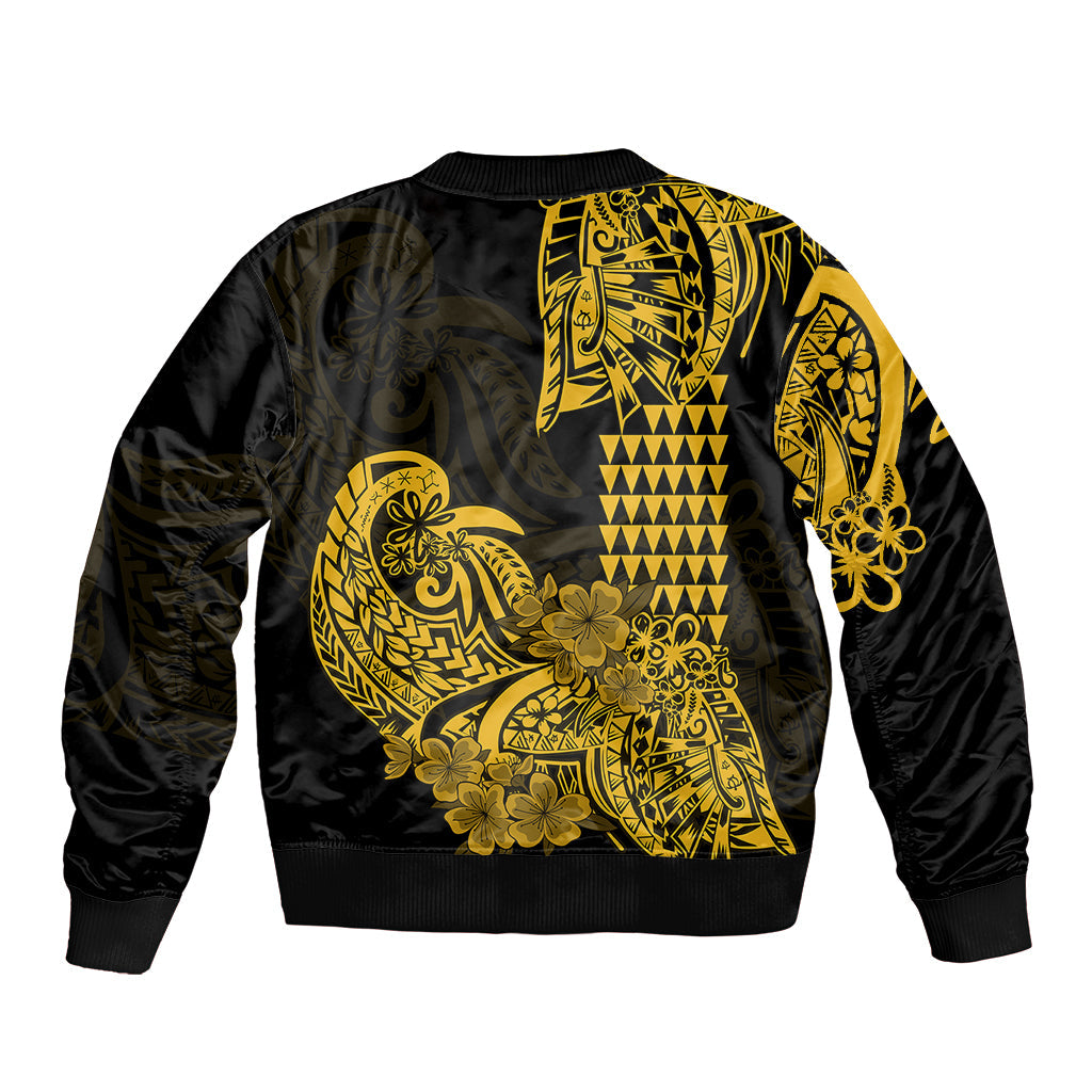 Hawaii Kakau Bomber Jacket Polynesian Floral Tribal Gold Version