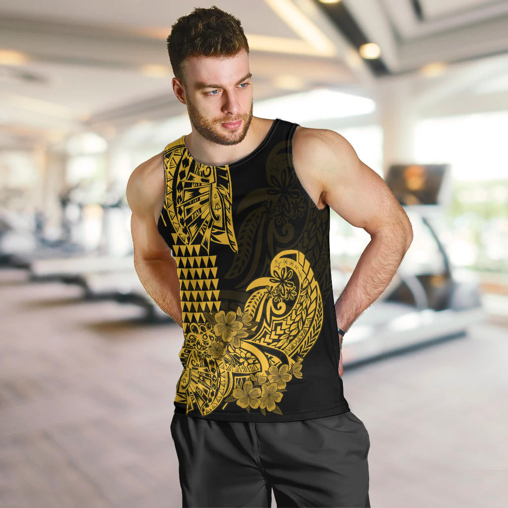 Hawaii Kakau Men Tank Top Polynesian Floral Tribal Gold Version