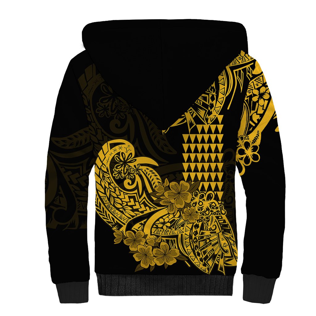 Hawaii Kakau Sherpa Hoodie Polynesian Floral Tribal Gold Version