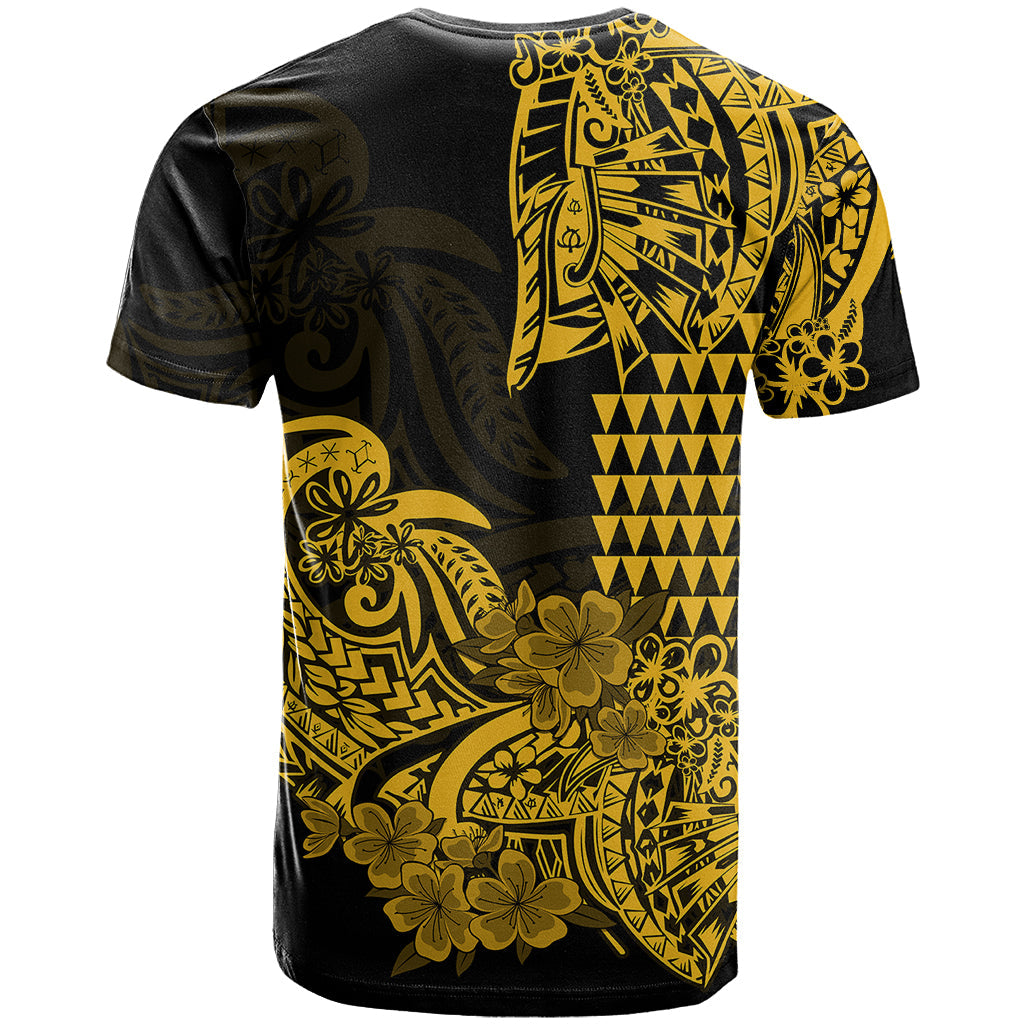 Hawaii Kakau T Shirt Polynesian Floral Tribal Gold Version
