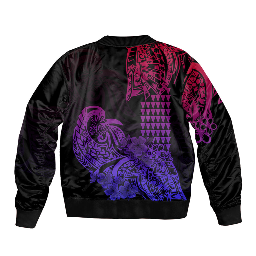 Hawaii Kakau Bomber Jacket Polynesian Floral Tribal Gradient Version