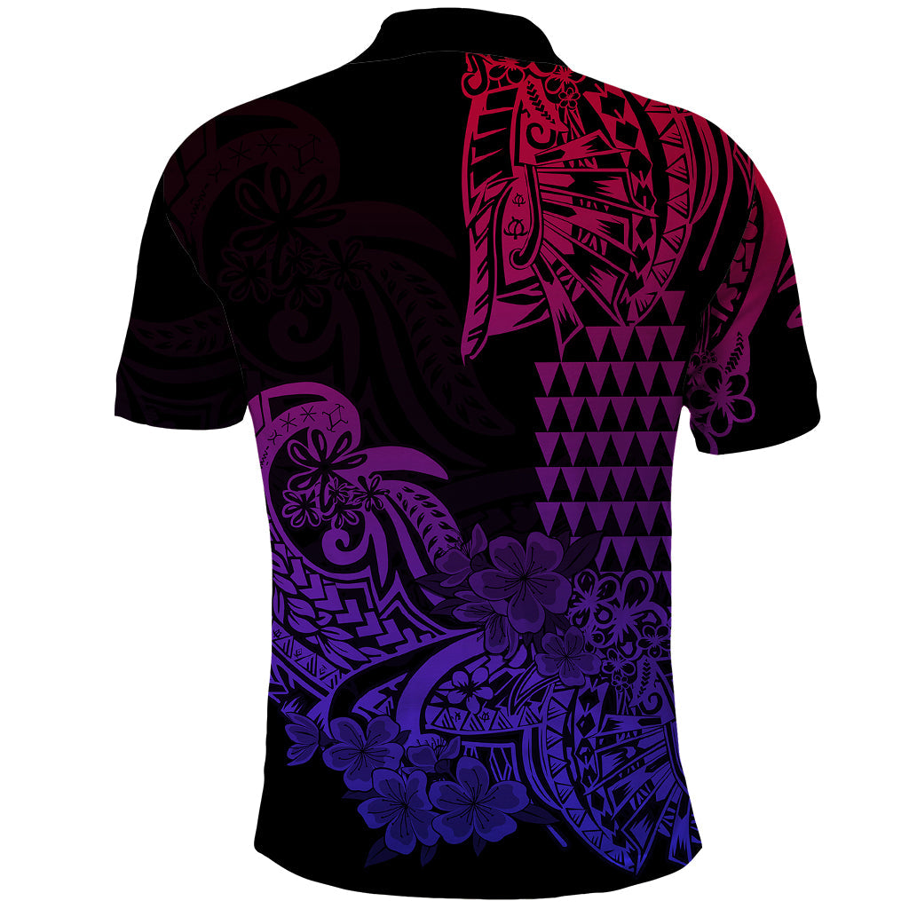 Hawaii Kakau Polo Shirt Polynesian Floral Tribal Gradient Version