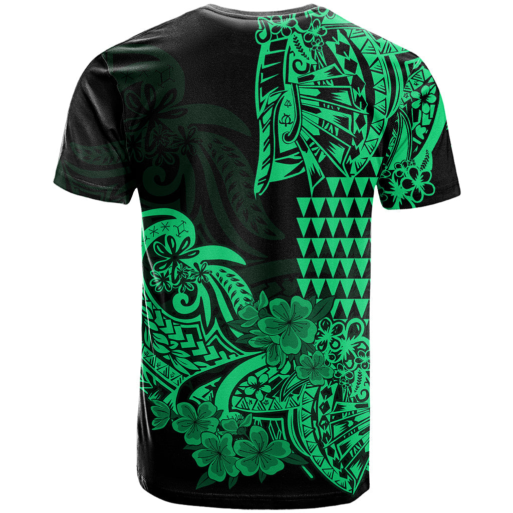 Hawaii Kakau T Shirt Polynesian Floral Tribal Green Version