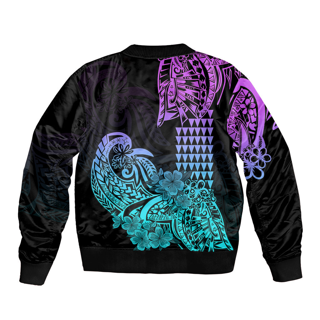 Hawaii Kakau Bomber Jacket Polynesian Floral Tribal Heliotrope Version