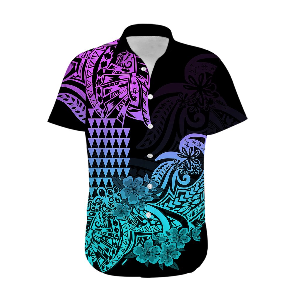 Hawaii Kakau Hawaiian Shirt Polynesian Floral Tribal Heliotrope Version