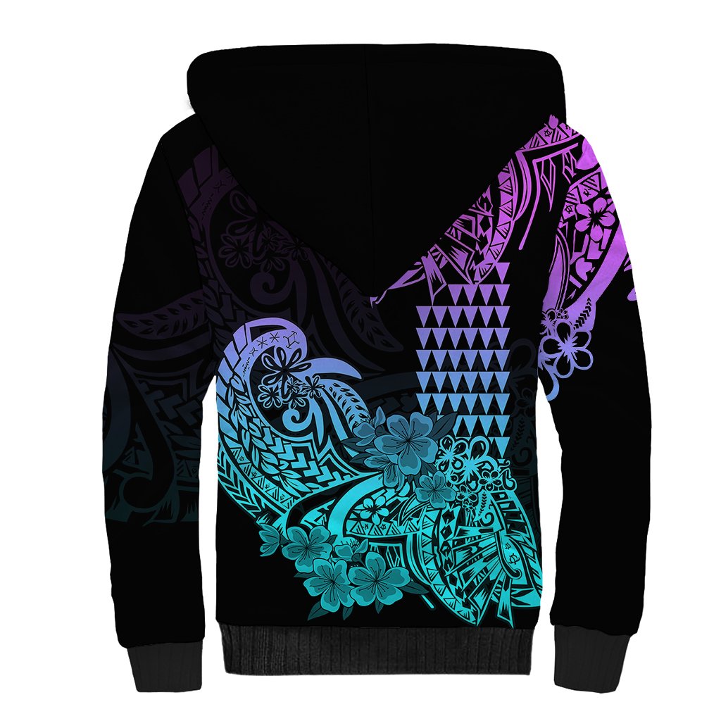 Hawaii Kakau Sherpa Hoodie Polynesian Floral Tribal Heliotrope Version