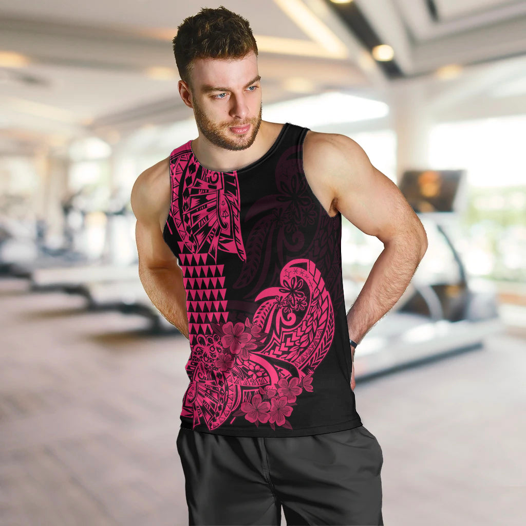 Hawaii Kakau Men Tank Top Polynesian Floral Tribal Pink Version