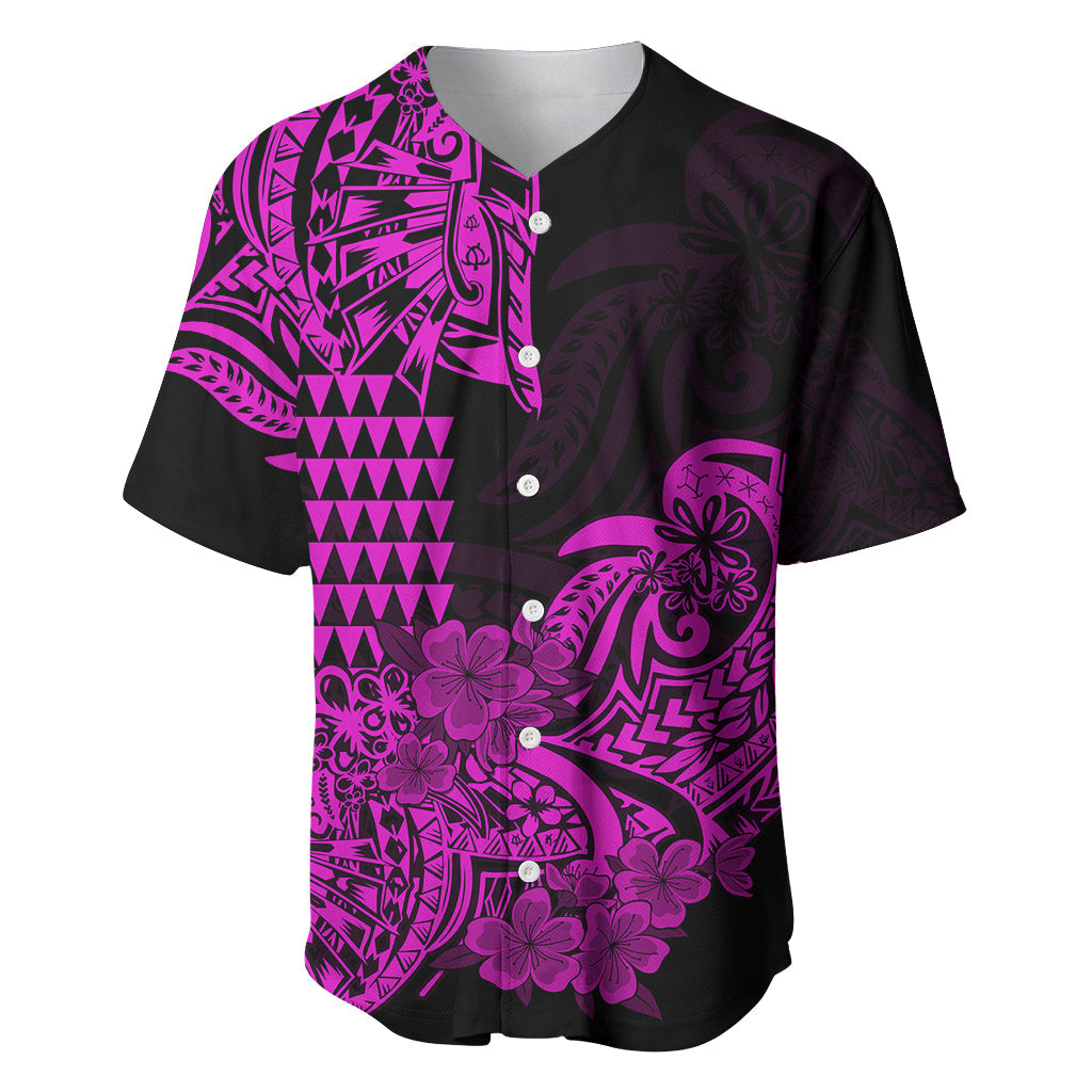 Hawaii Kakau Baseball Jersey Polynesian Floral Tribal Purple Version