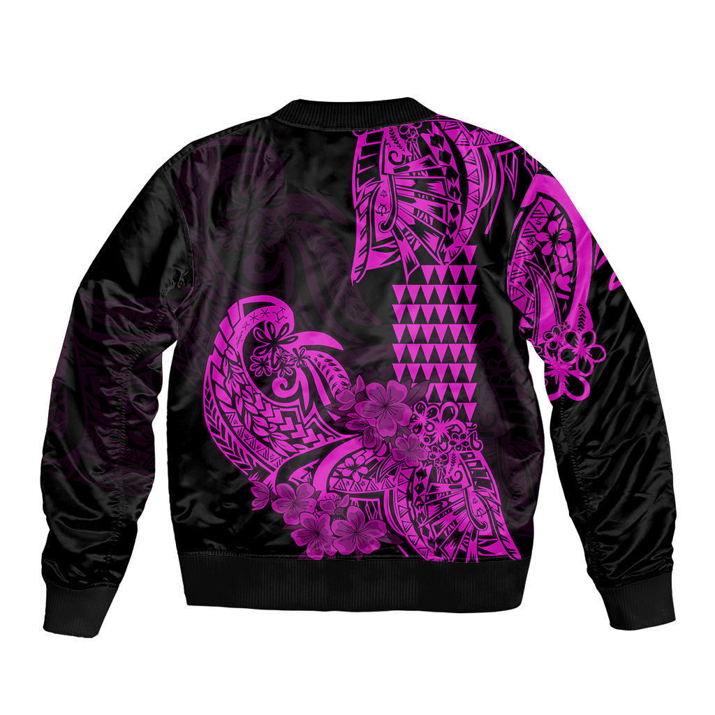 Hawaii Kakau Bomber Jacket Polynesian Floral Tribal Purple Version