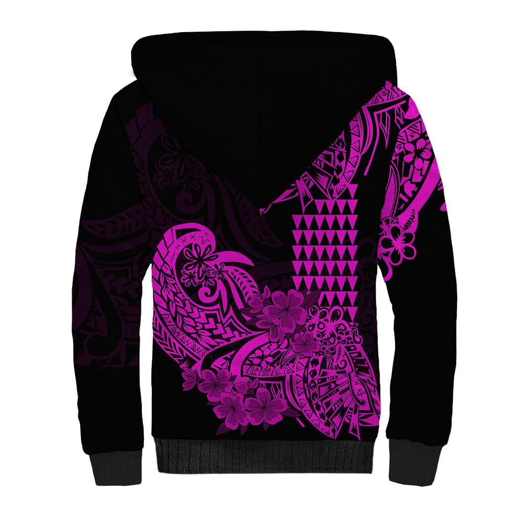 Hawaii Kakau Sherpa Hoodie Polynesian Floral Tribal Purple Version