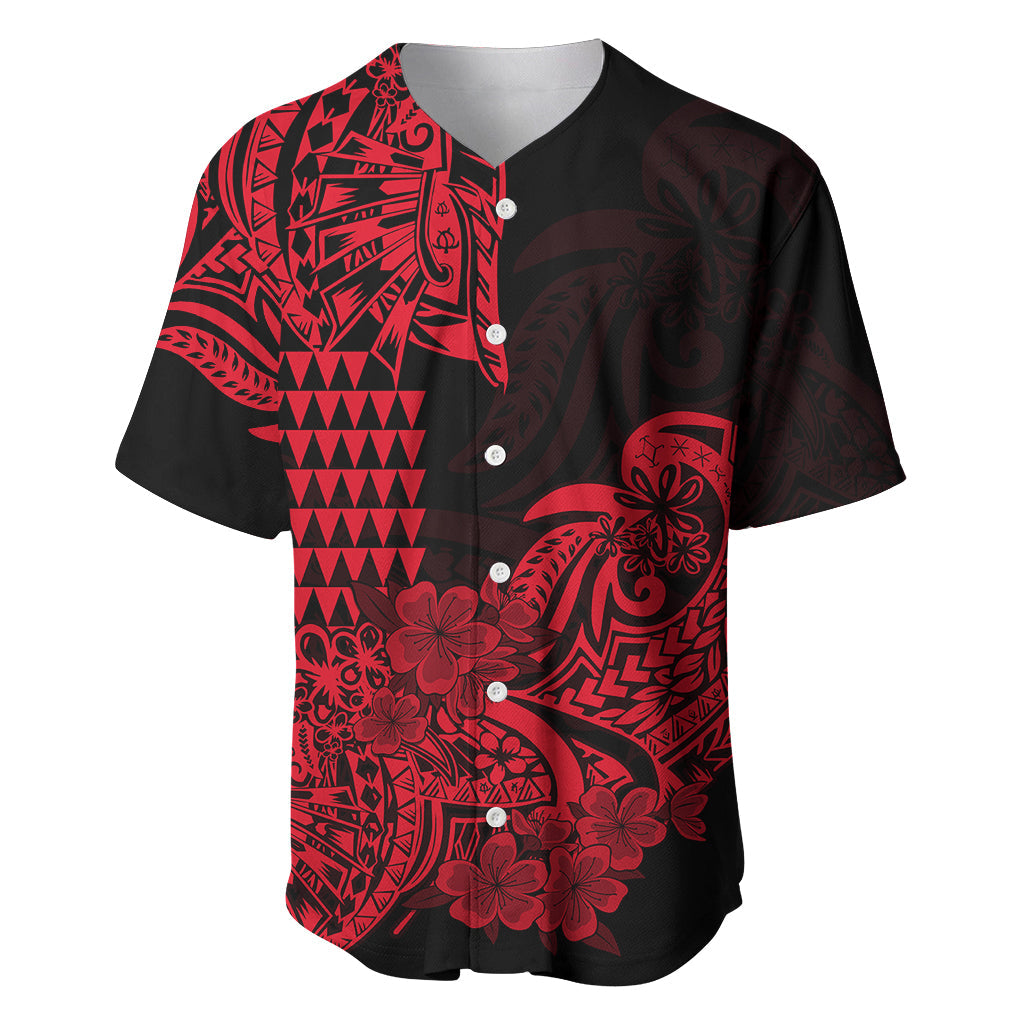 Hawaii Kakau Baseball Jersey Polynesian Floral Tribal Red Version