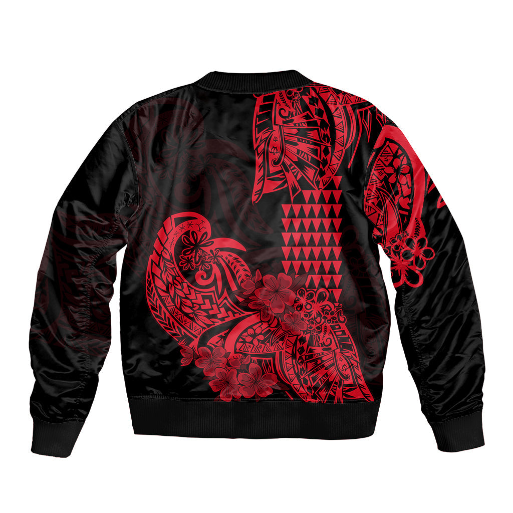 Hawaii Kakau Bomber Jacket Polynesian Floral Tribal Red Version