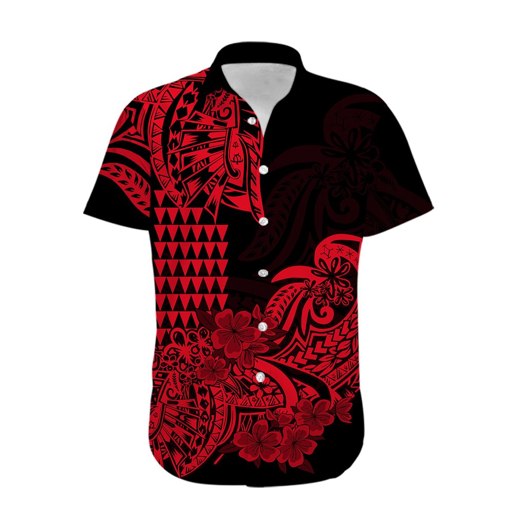 Hawaii Kakau Hawaiian Shirt Polynesian Floral Tribal Red Version