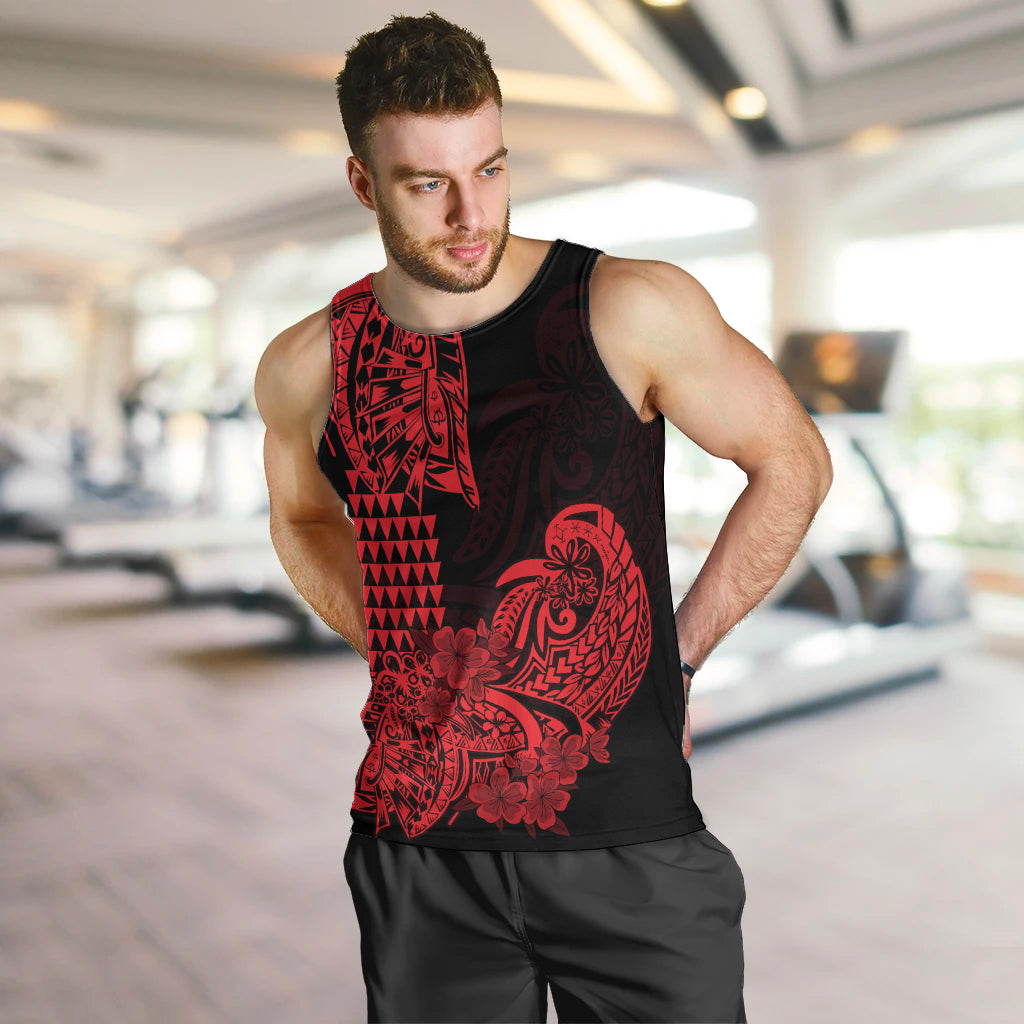 Hawaii Kakau Men Tank Top Polynesian Floral Tribal Red Version