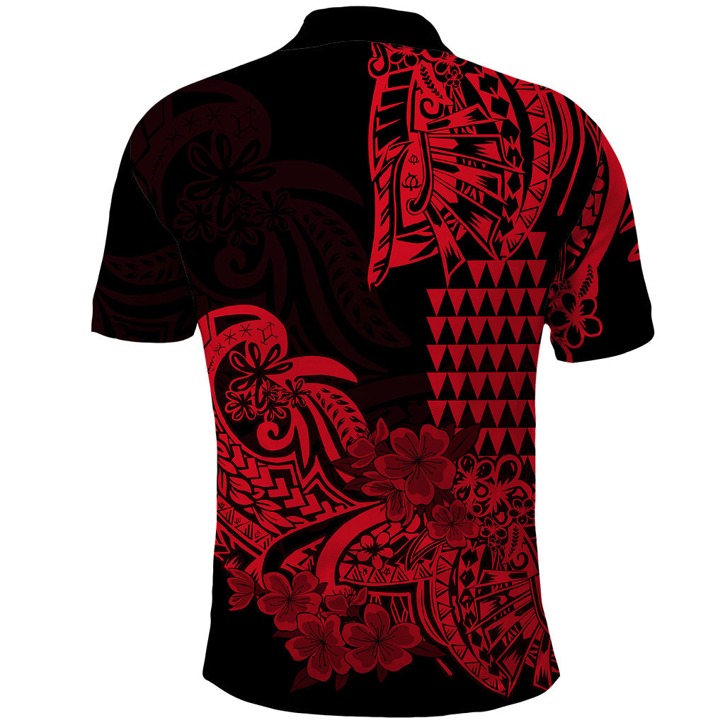 Hawaii Kakau Polo Shirt Polynesian Floral Tribal Red Version
