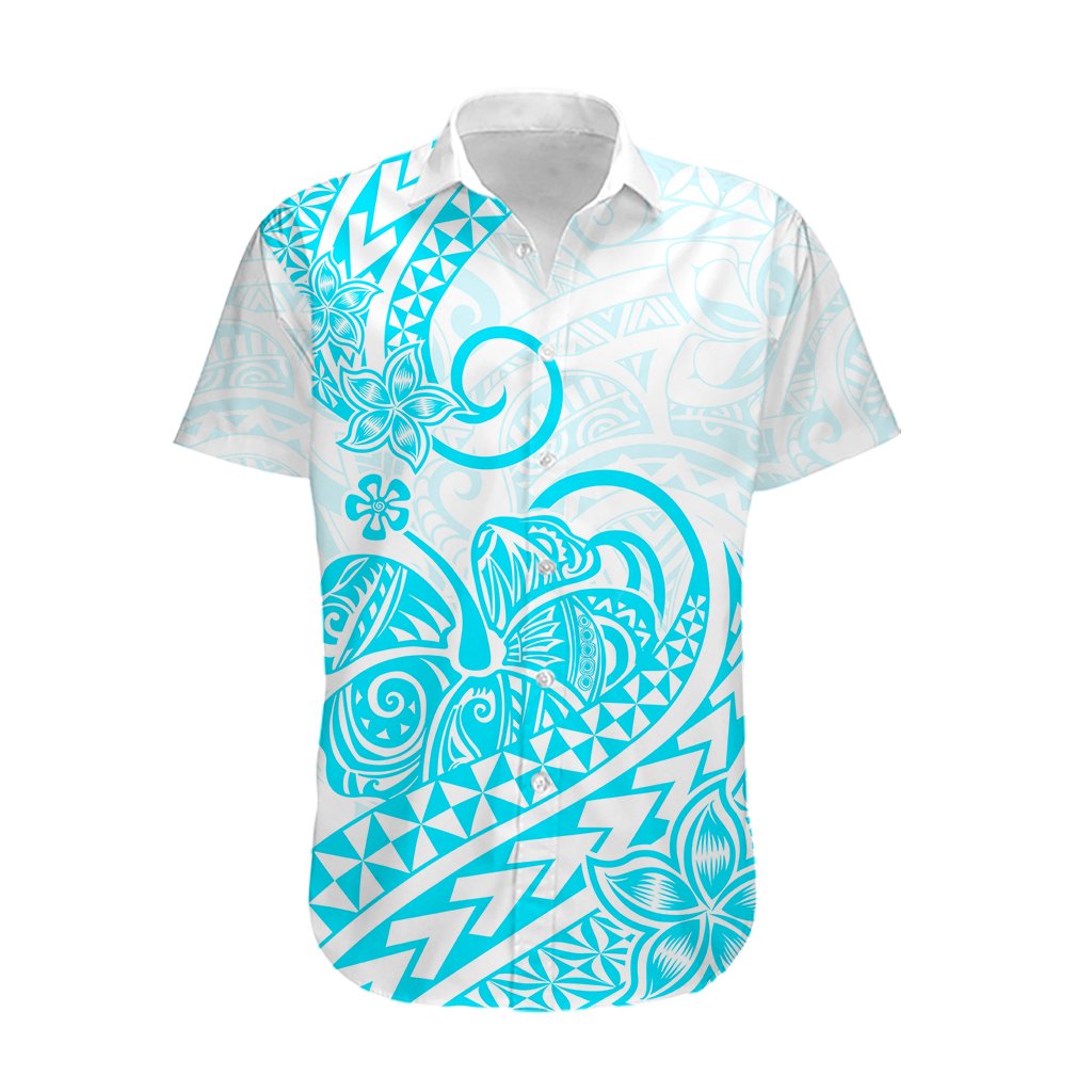 Polynesian Hawaiian Shirt Tribal Tattoo Aqua Screen Color