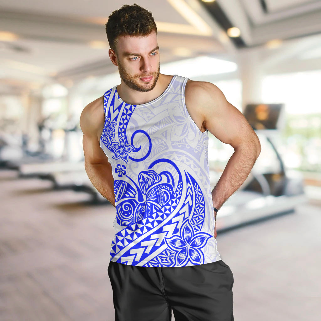 Polynesian Men Tank Top Tribal Tattoo Blue Screen Color