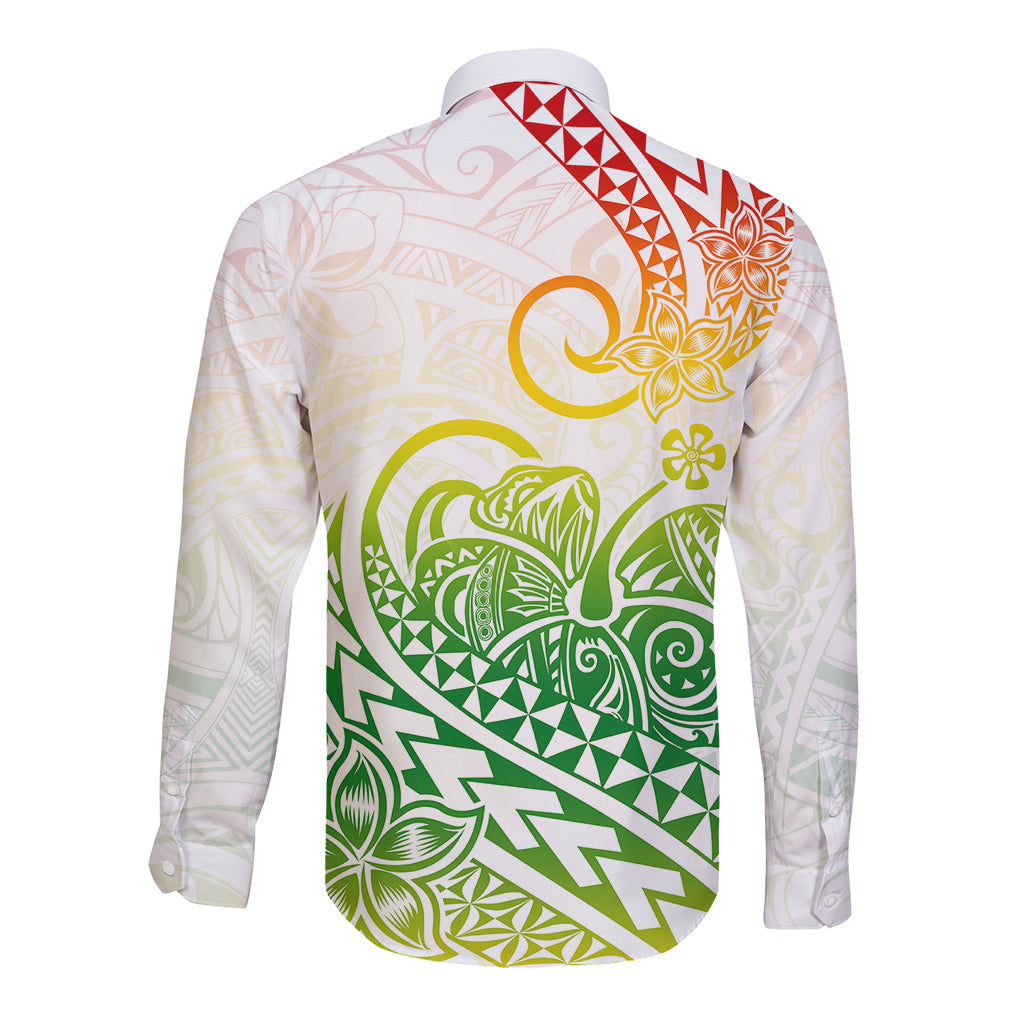 Polynesian Long Sleeve Button Shirt Tribal Tattoo Gradient 02 Screen Color