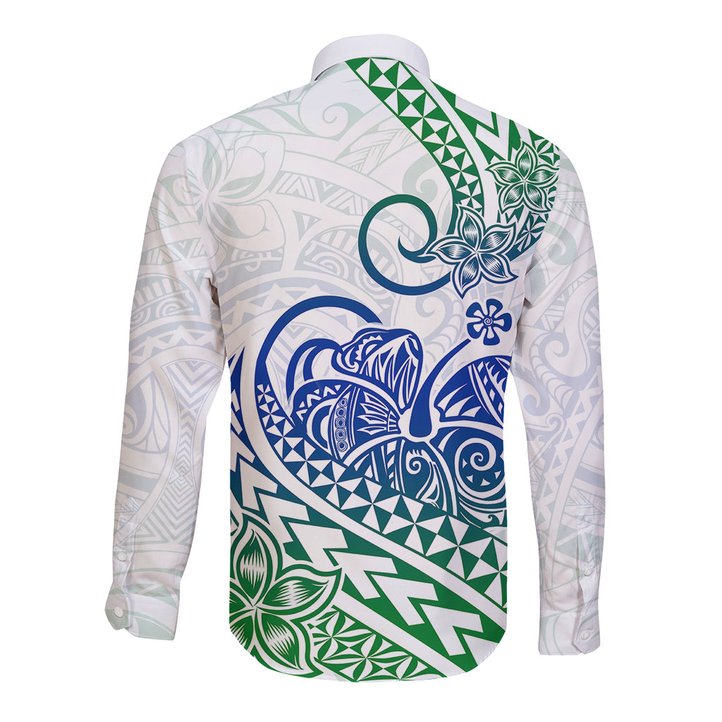 Polynesian Long Sleeve Button Shirt Tribal Tattoo Gradient 03 Screen Color