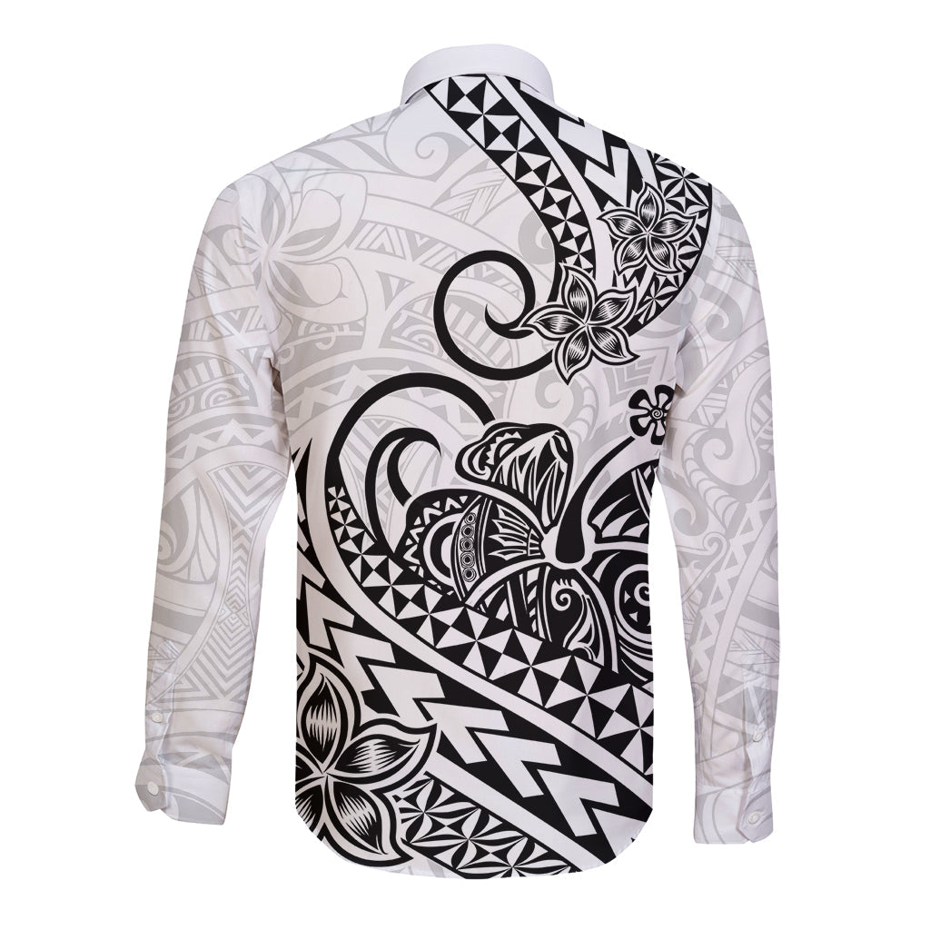 Polynesian Long Sleeve Button Shirt Tribal Tattoo Black Screen Color