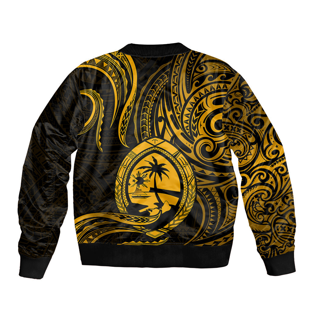 Polynesian Guam Bomber Jacket With Polynesian Tribal Tattoo and Coat of Arms Gold Version
