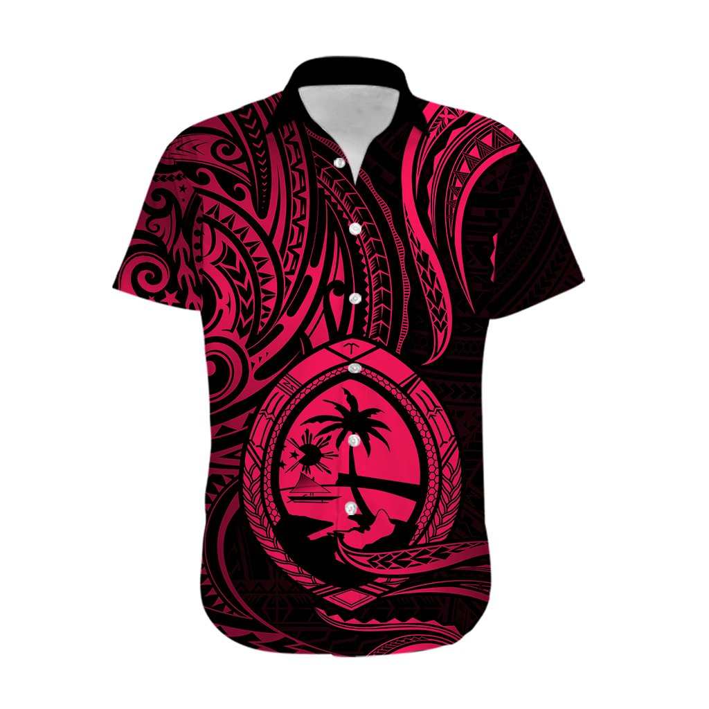 Polynesian Guam Hawaiian Shirt With Polynesian Tribal Tattoo and Coat of Arms Pink Version