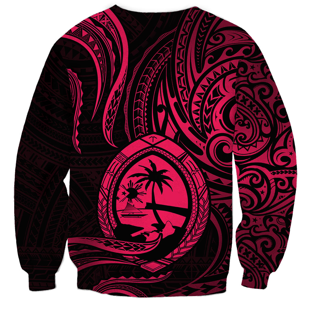 Polynesian Guam Sweatshirt With Polynesian Tribal Tattoo and Coat of Arms Pink Version