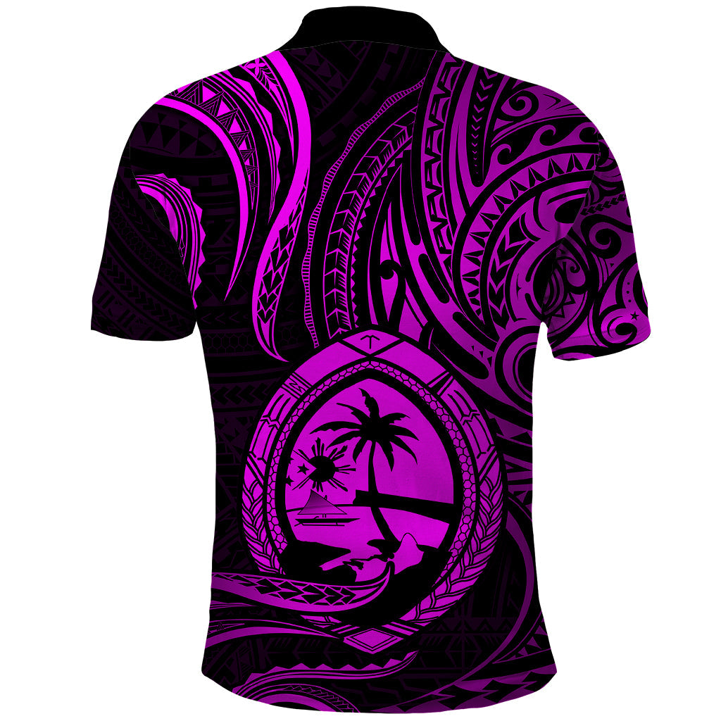 Polynesian Guam Polo Shirt With Polynesian Tribal Tattoo and Coat of Arms Purple Version