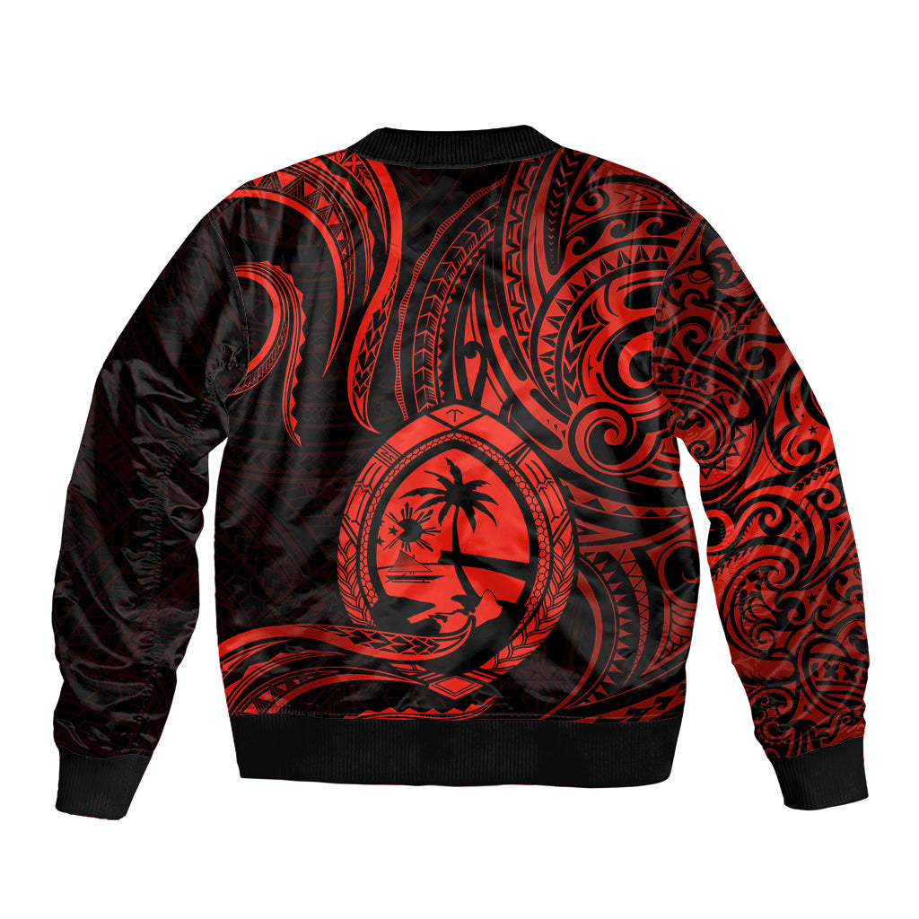 Polynesian Guam Bomber Jacket With Polynesian Tribal Tattoo and Coat of Arms Red Version
