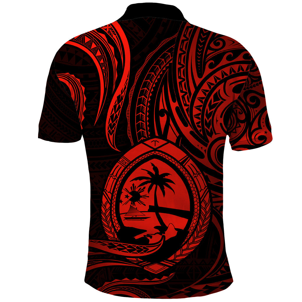Polynesian Guam Polo Shirt With Polynesian Tribal Tattoo and Coat of Arms Red Version
