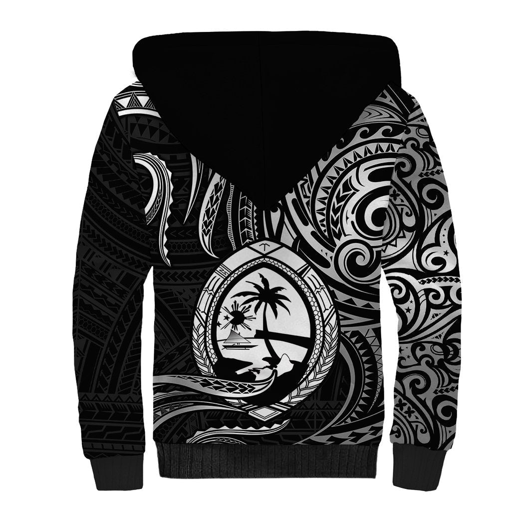Polynesian Guam Sherpa Hoodie With Polynesian Tribal Tattoo and Coat of Arms Black Version