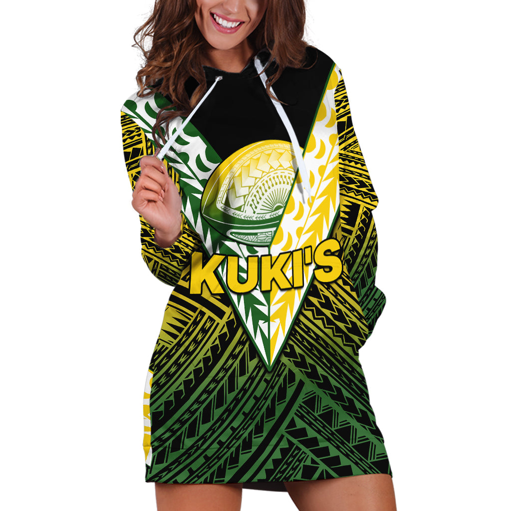 Custom Text And Number The Kuki's Cook Islands Rugby Hoodie Dress Be Unique Vibe Black