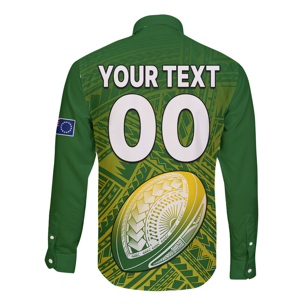 (Custom Text And Number) The Kuki's Cook Islands Rugby Long Sleeve Button Shirt Be Unique Vibe Green