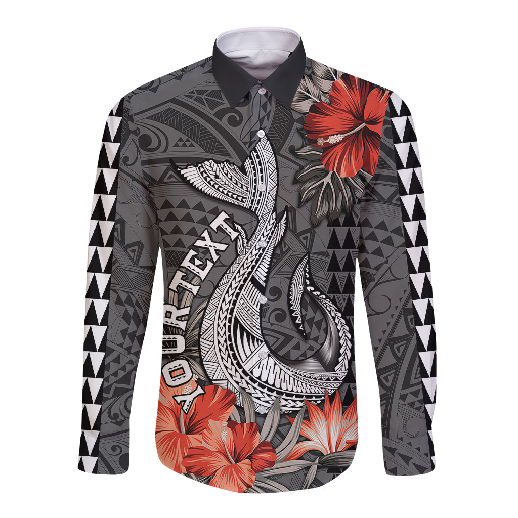 Personalised Hawaii Fish Hook Long Sleeve Button Shirt Polynesian Vintage Vibes