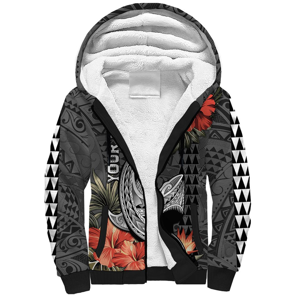 Personalised Hawaii Shark Tattoo Sherpa Hoodie Polynesian Vintage Vibes
