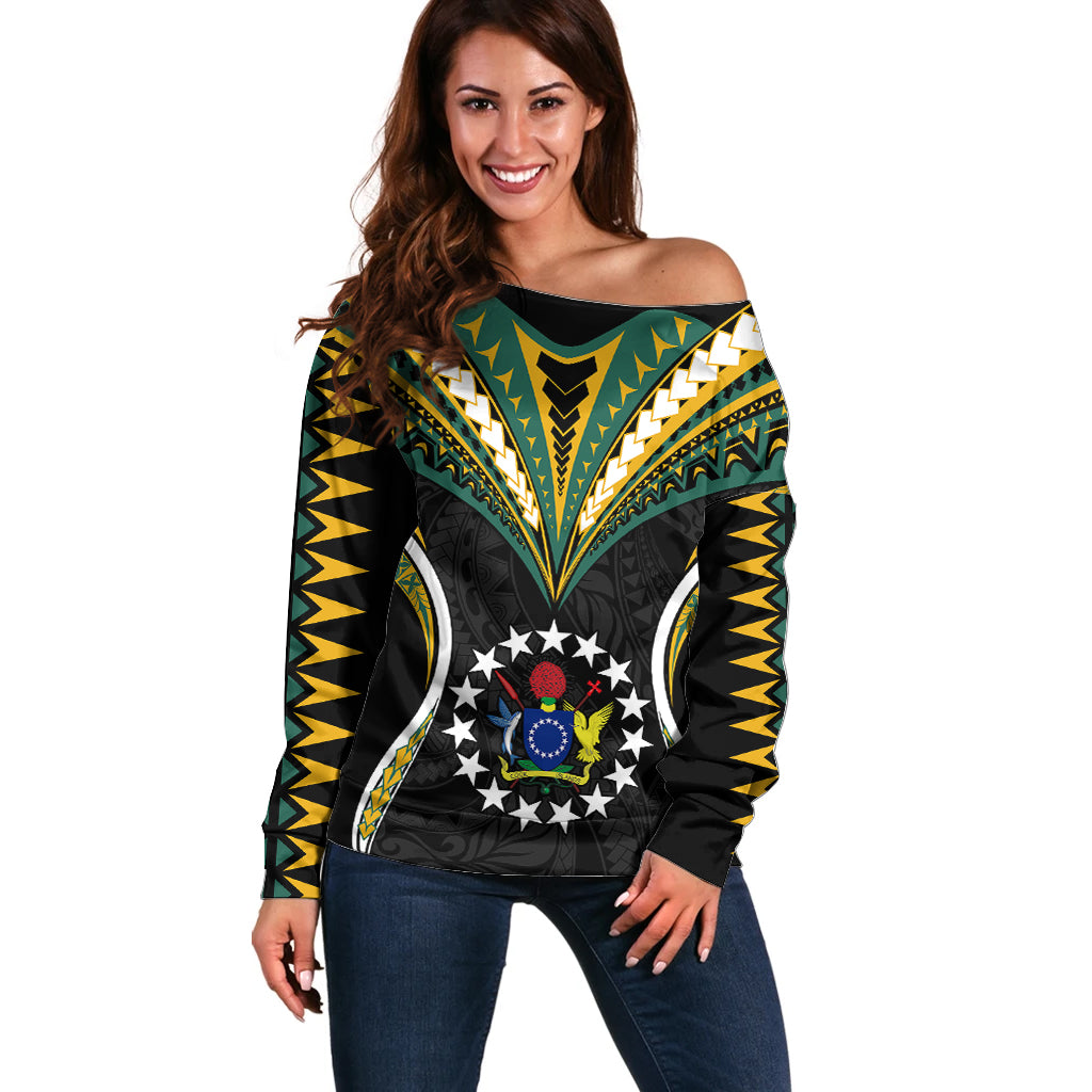 Polynesian Cook Islands Off Shoulder Sweater Tribal Wave Style