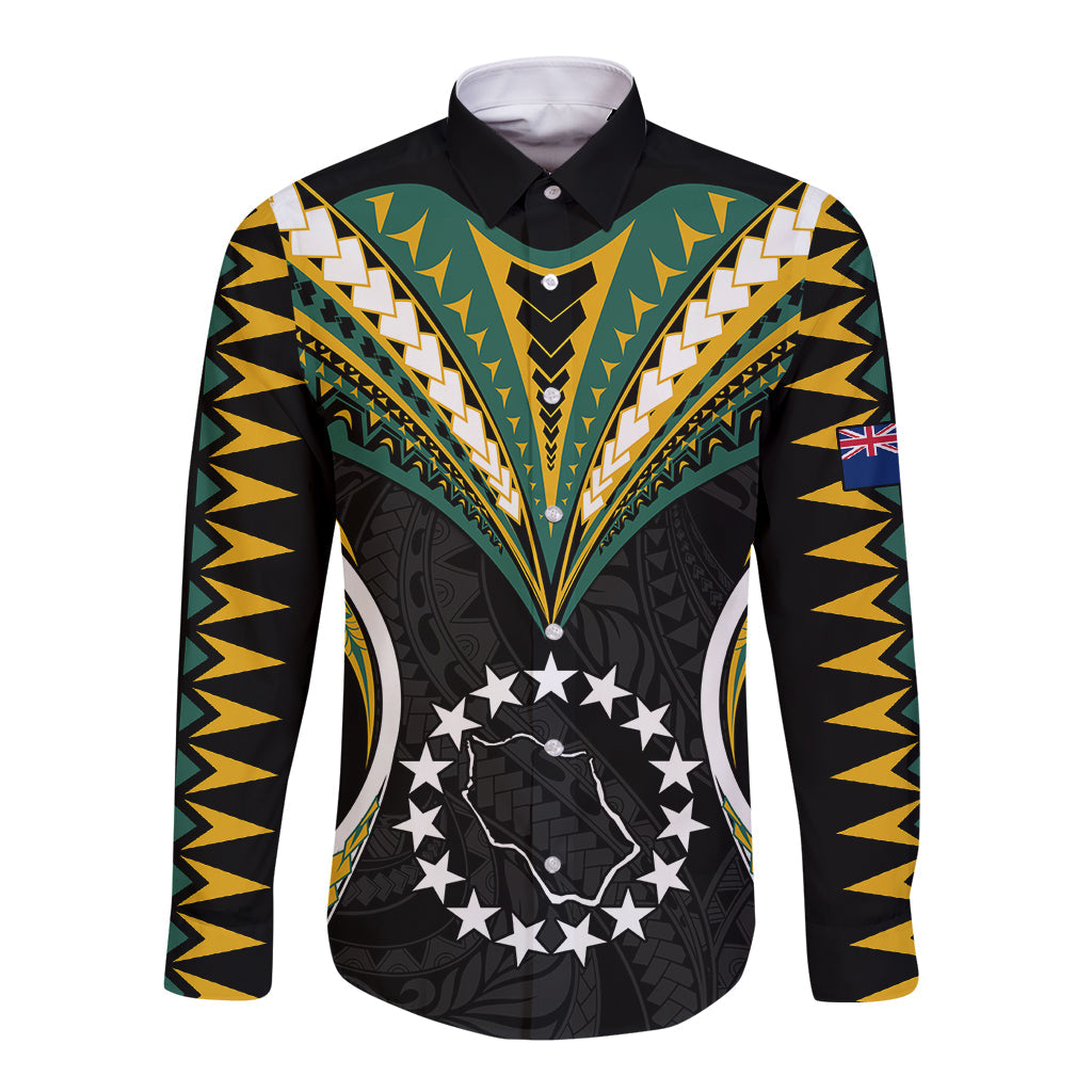 Polynesian Penrhyn Island Long Sleeve Button Shirt Cook Islands Tribal Wave Style