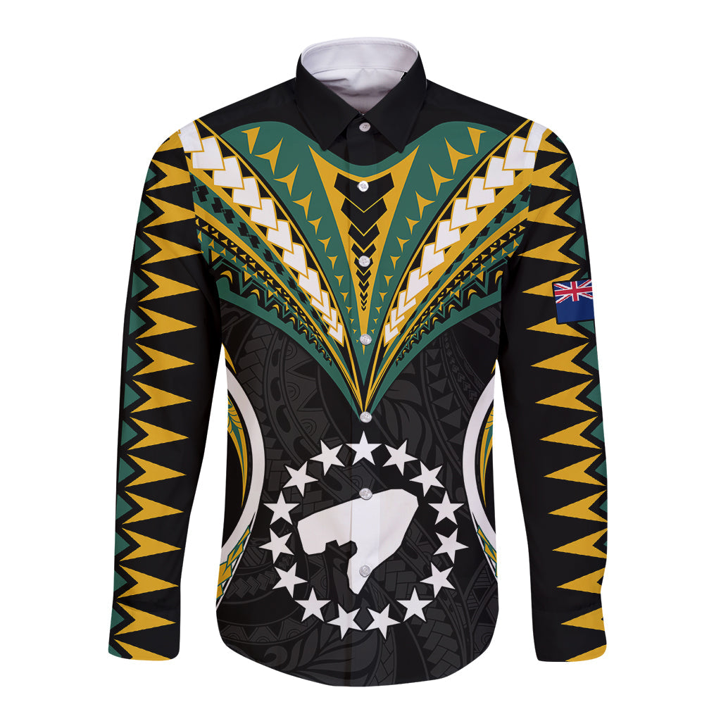 Polynesian Pukapuka Island Long Sleeve Button Shirt Cook Islands Tribal Wave Style