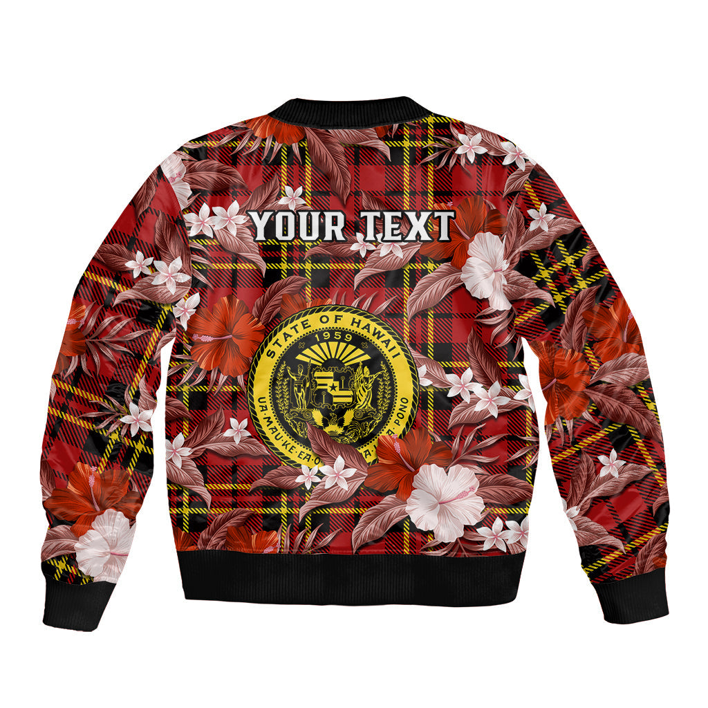 (Custom Personalised) Hawaii State Bomber Jacket Tropical Flowers Mix Tartan Red Version