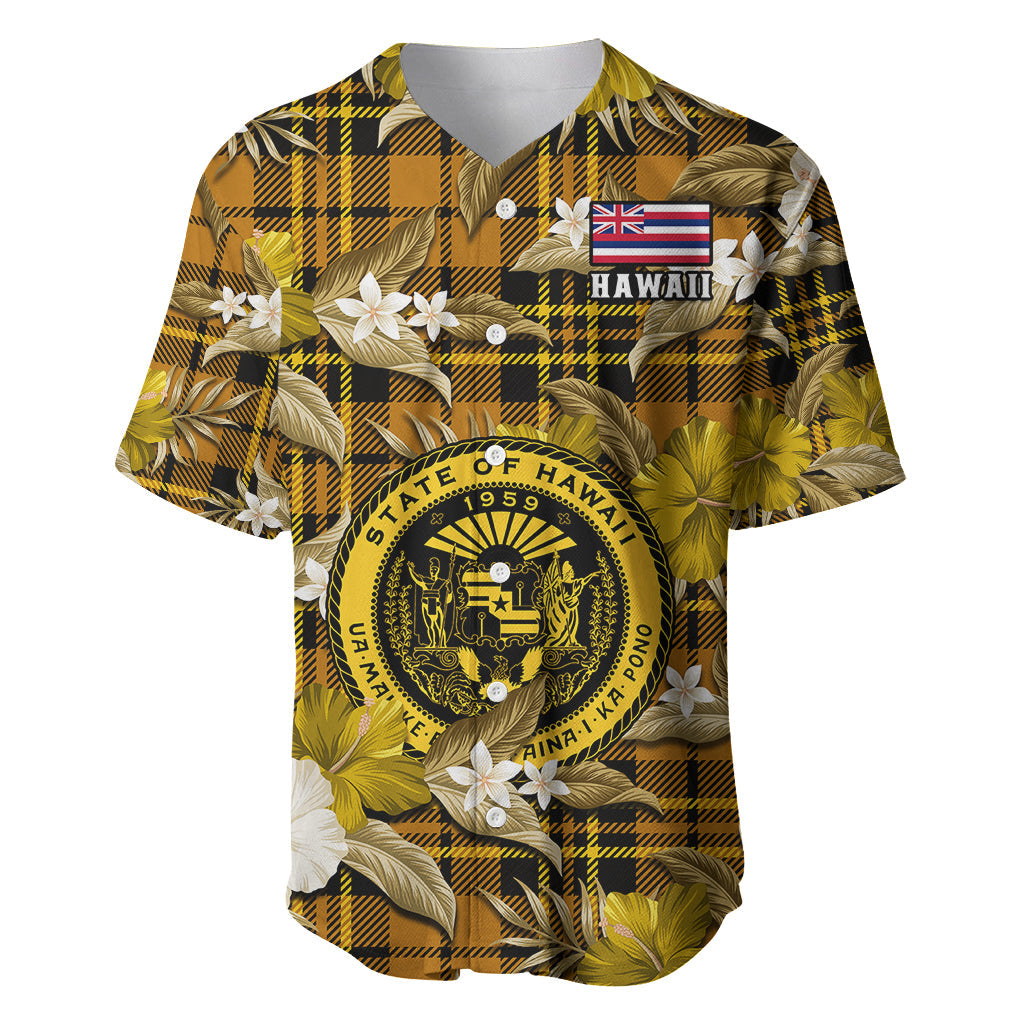 Hawaii State Baseball Jersey Tropical Flowers Mix Tartan Gold Version