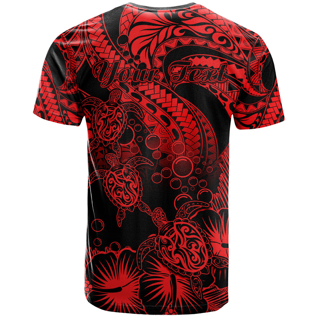 Personalised Polynesian T Shirt Tribal Honu Turtle with Hibiscus Red Version