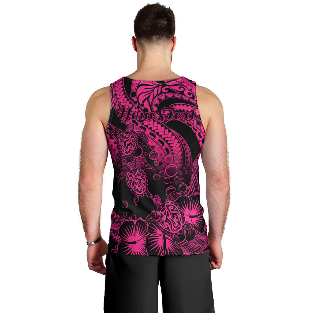 Personalised Polynesian Men Tank Top Tribal Honu Turtle with Hibiscus Pink Version