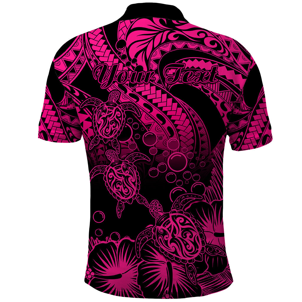 Personalised Polynesian Polo Shirt Tribal Honu Turtle with Hibiscus Pink Version