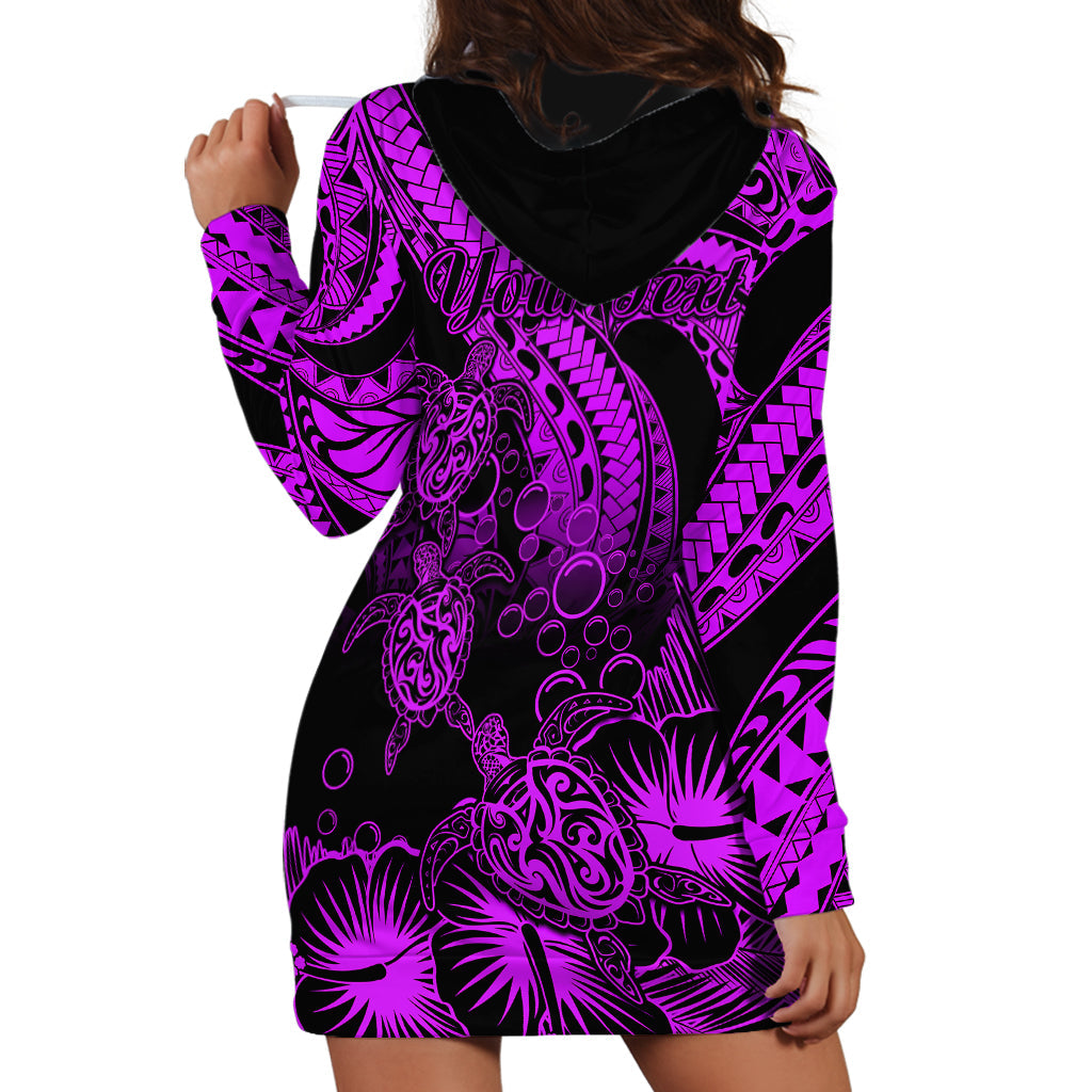 Personalised Polynesian Hoodie Dress Tribal Honu Turtle with Hibiscus Purple Version
