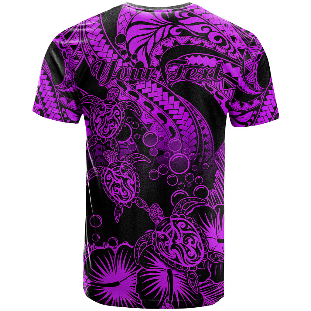 Personalised Polynesian T Shirt Tribal Honu Turtle with Hibiscus Purple Version