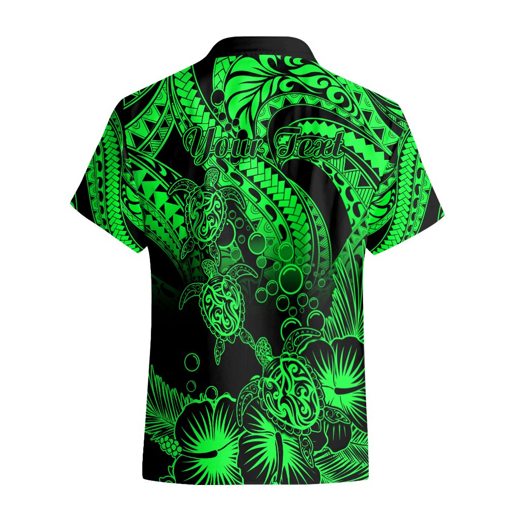 Personalised Polynesian Hawaiian Shirt Tribal Honu Turtle with Hibiscus Green Version