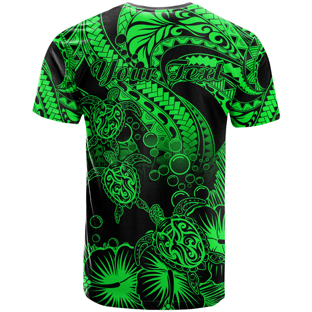 Personalised Polynesian T Shirt Tribal Honu Turtle With Hibiscus Green Version