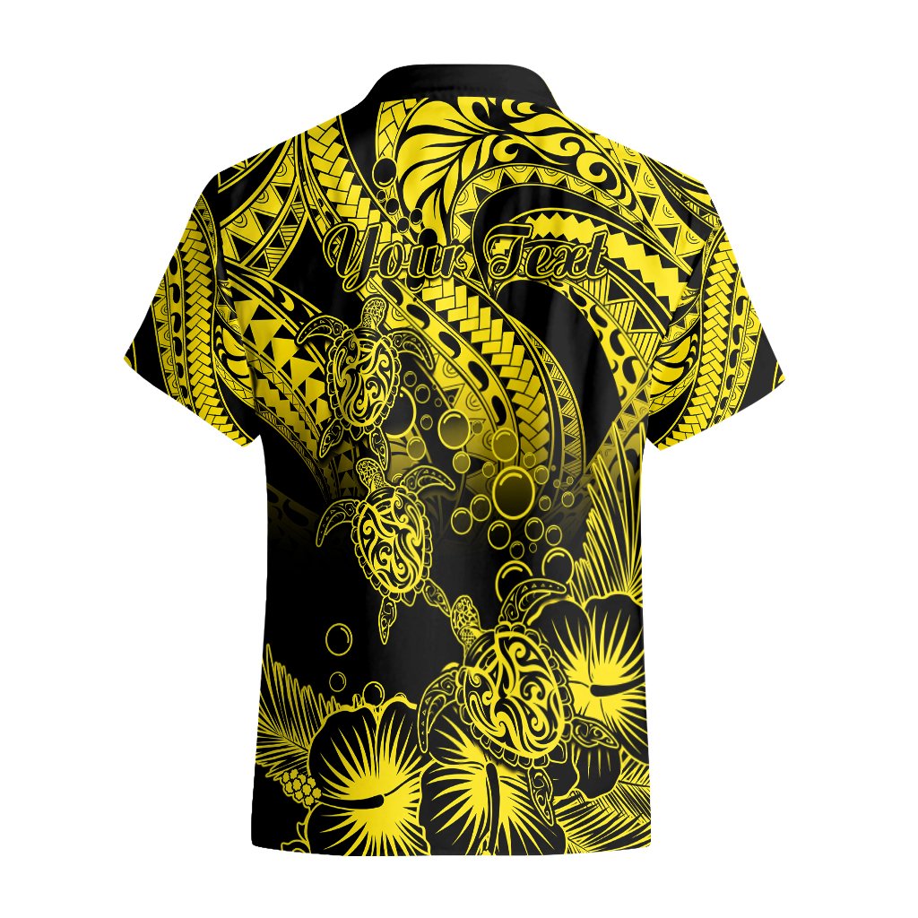 Personalised Polynesian Hawaiian Shirt Tribal Honu Turtle with Hibiscus Gold Version